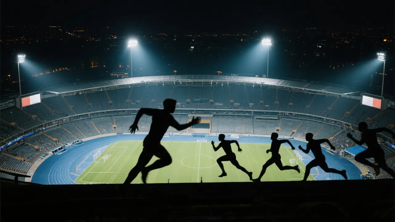 体育场夜景与运动瞬间